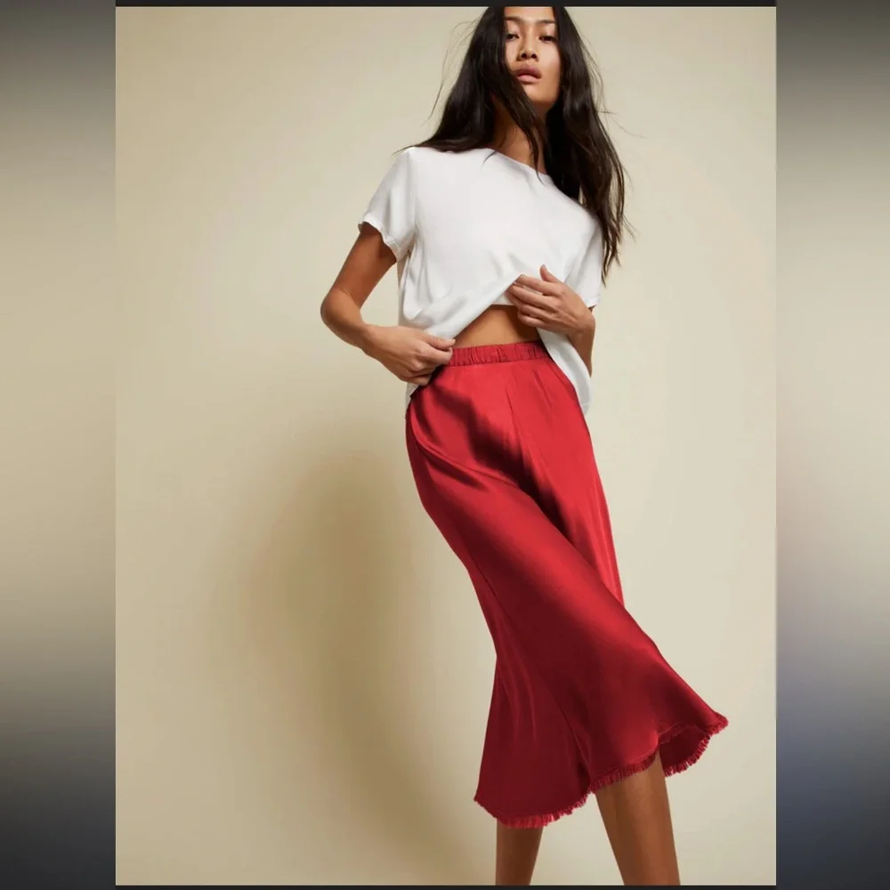Nation Los Angeles Mabel skirt quince red new slip satin silk red